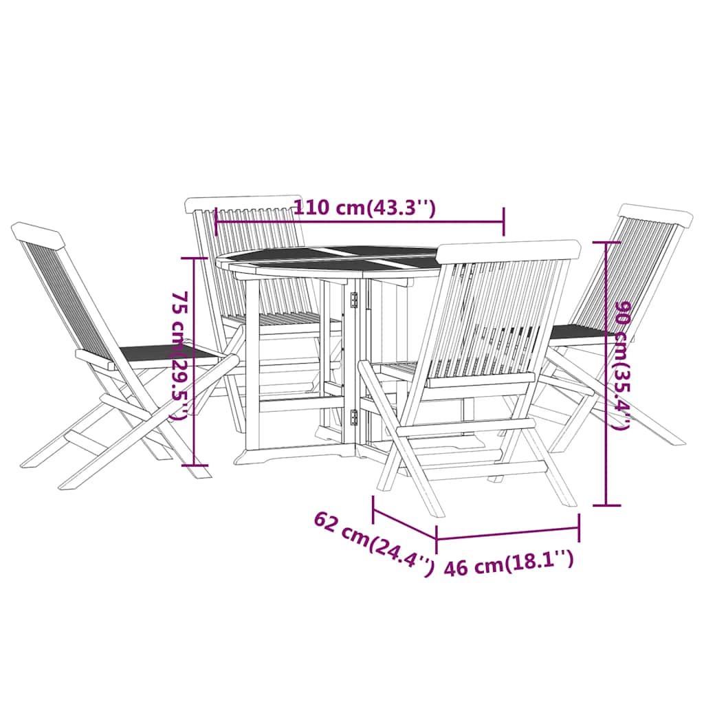 Outdoor Dining Set | Teak | Solid teak wood | Medium | Foldable