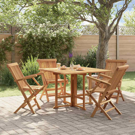 5 Piece Folding Outdoor Dining Set Solid Wood Teak