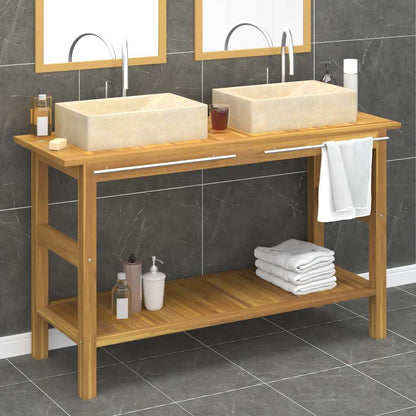 Bathroom Vanity Cabinet with Cream Marble Sinks Solid Wood Teak