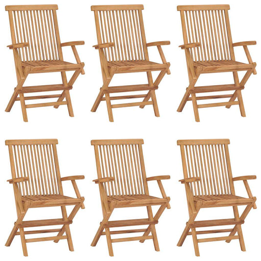 Garden Chair | Set of 6 | Brown | Solid Teak Wood | Standard | Foldable