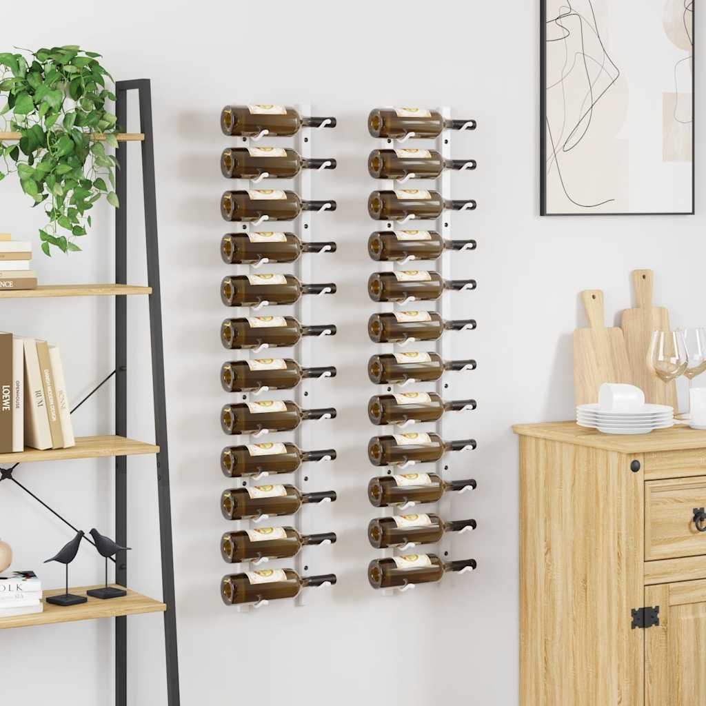 Wall Mounted Wine Rack for 12 Bottles 2 pcs White Iron