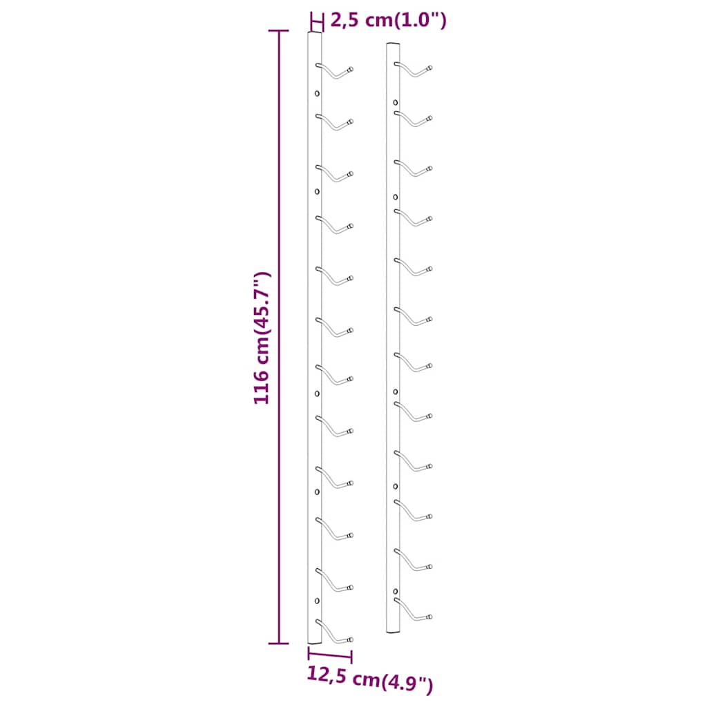 Wall Mounted Wine Rack for 12 Bottles 2 pcs White Iron