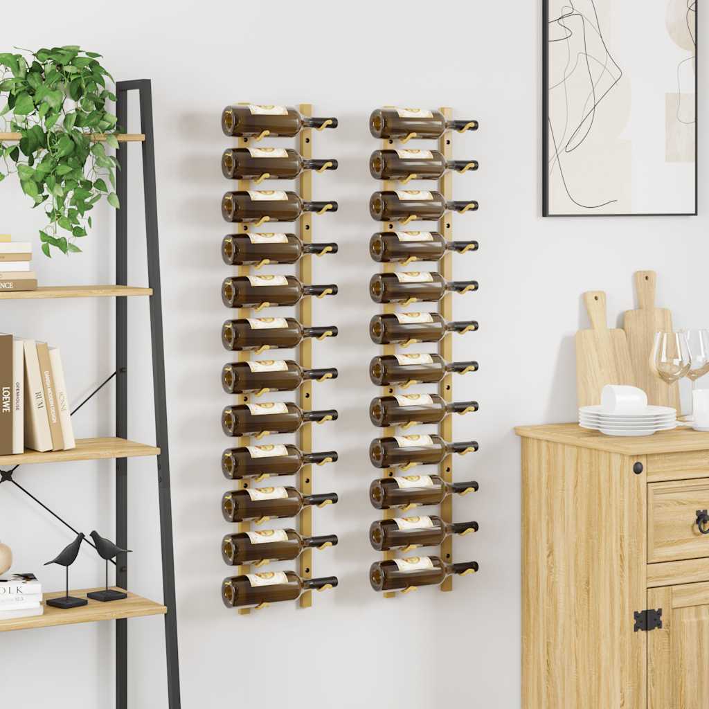 Wall Mounted Wine Rack for 12 Bottles 2 pcs Gold Iron