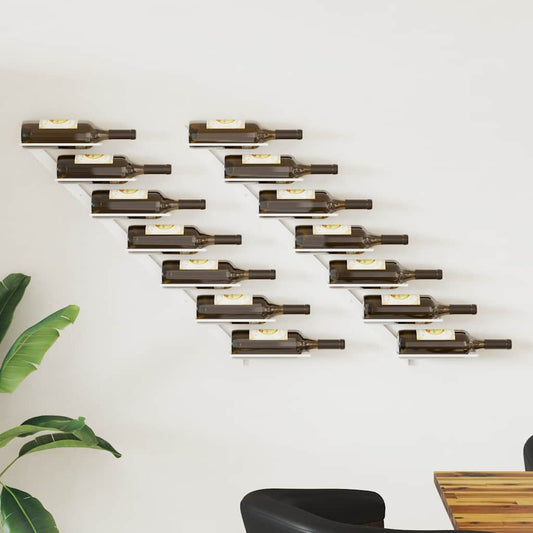 Wall-mounted Wine Rack for 7 Bottles 2 pcs White Metal