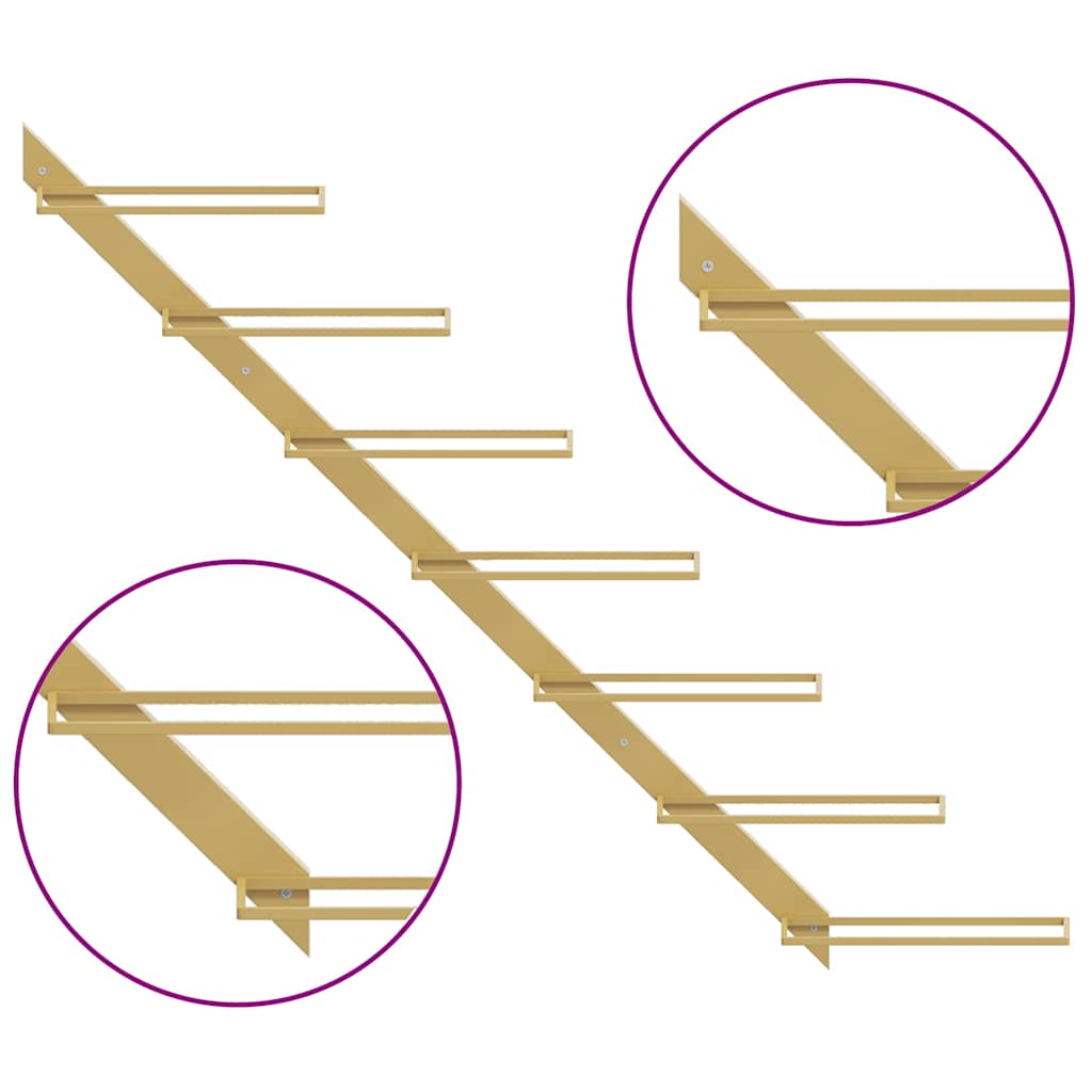 Wall-mounted Wine Rack for 7 Bottles 2 pcs Gold Metal