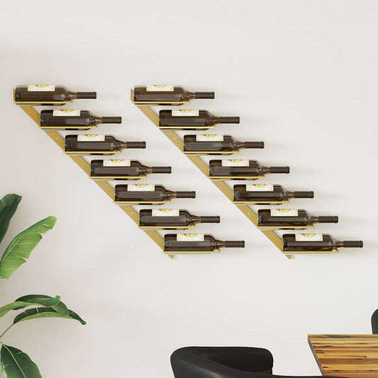 Wall-mounted Wine Rack for 7 Bottles 2 pcs Gold Metal