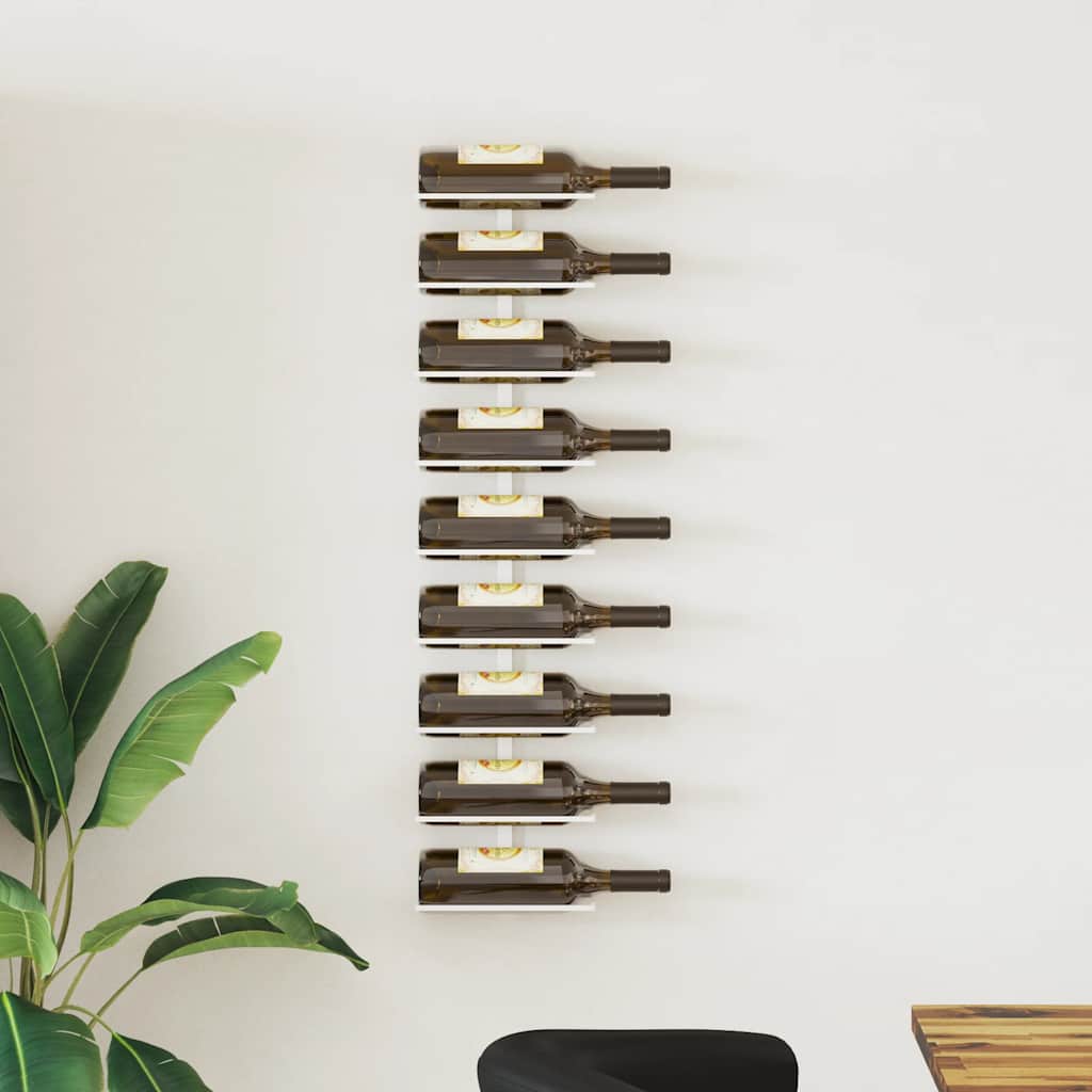 Wall-mounted Wine Rack for 9 Bottles White Iron