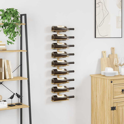 Wall-mounted Wine Rack for 9 Bottles Gold Iron