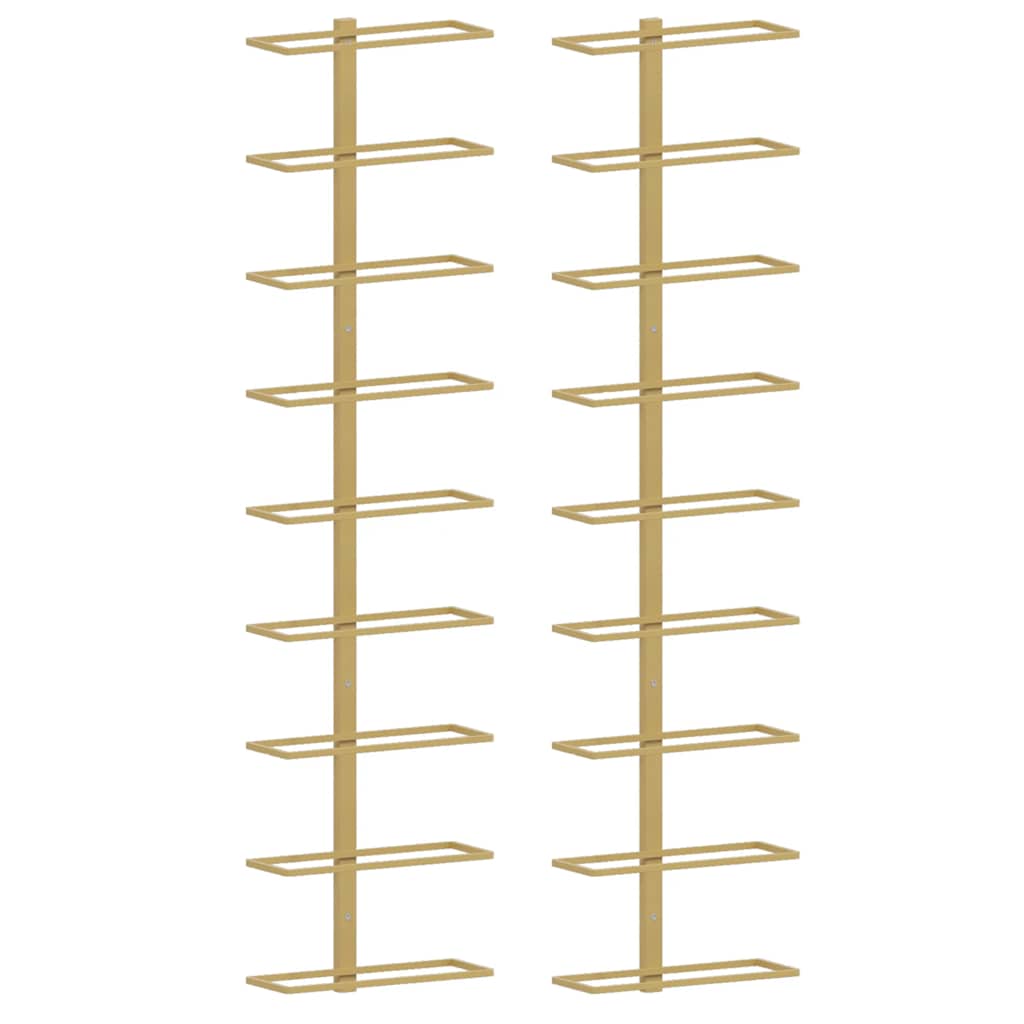 Wall-mounted Wine Rack for 9 Bottles 2 pcs Gold Iron