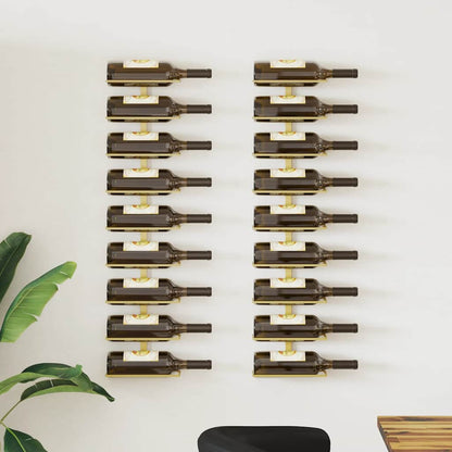 Wall-mounted Wine Rack for 9 Bottles 2 pcs Gold Iron