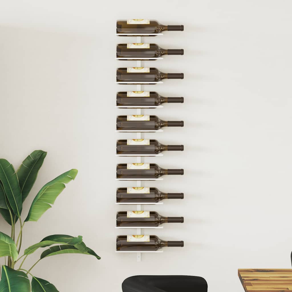 Wall-mounted Wine Rack for 10 Bottles White Metal