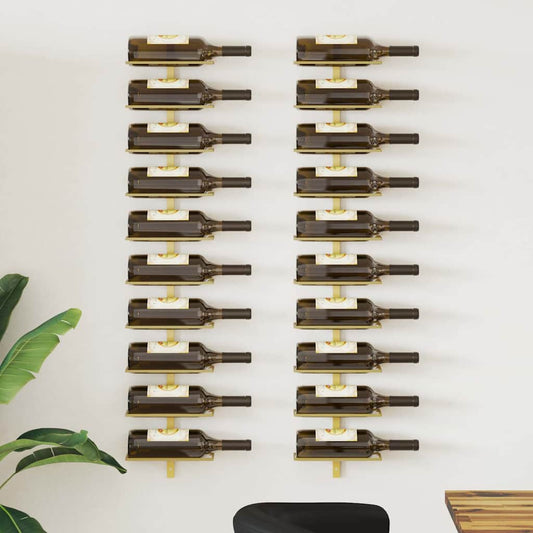 Wall-mounted Wine Rack for 10 Bottles 2 pcs Gold Metal