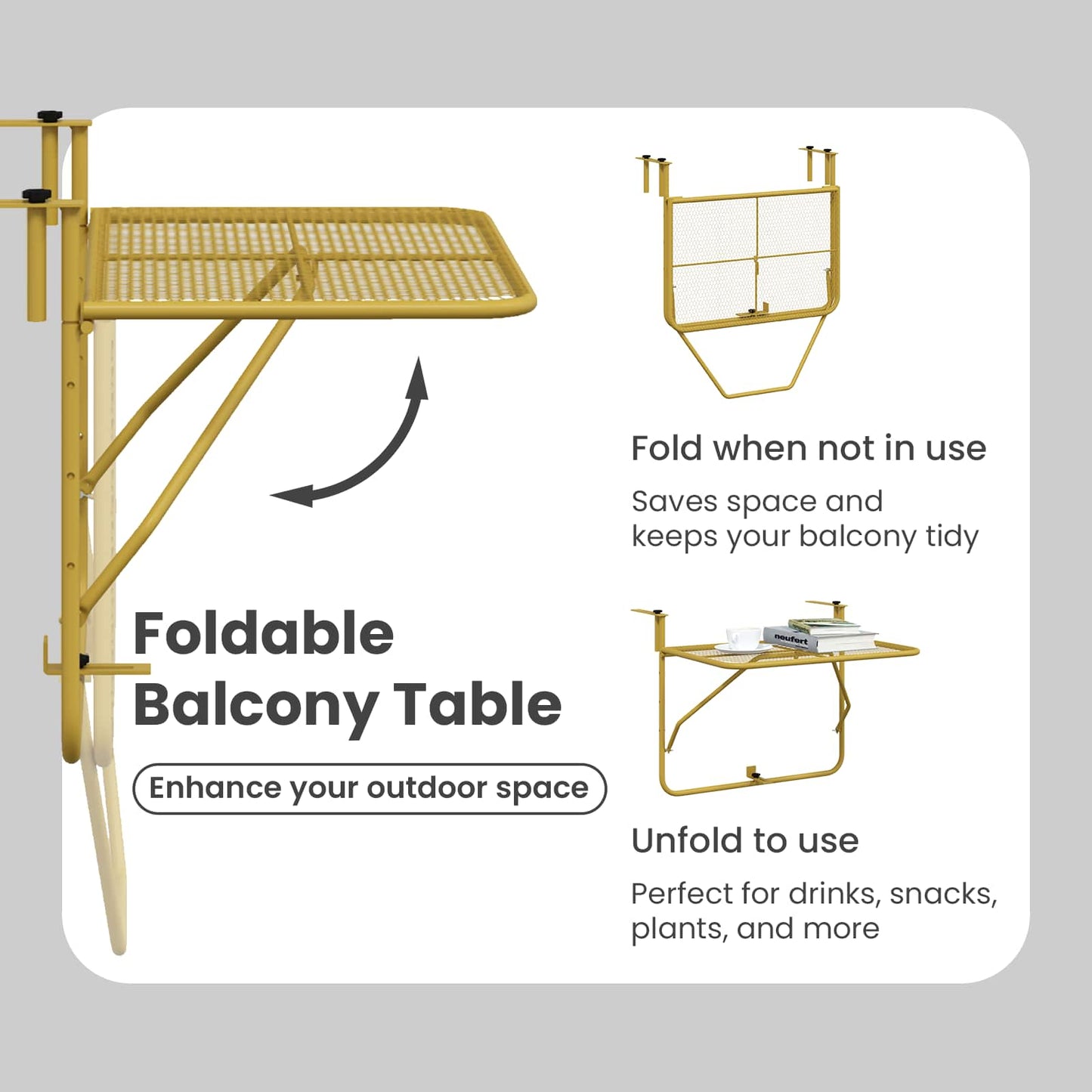 Balcony Table Gold 60x40 cm Steel