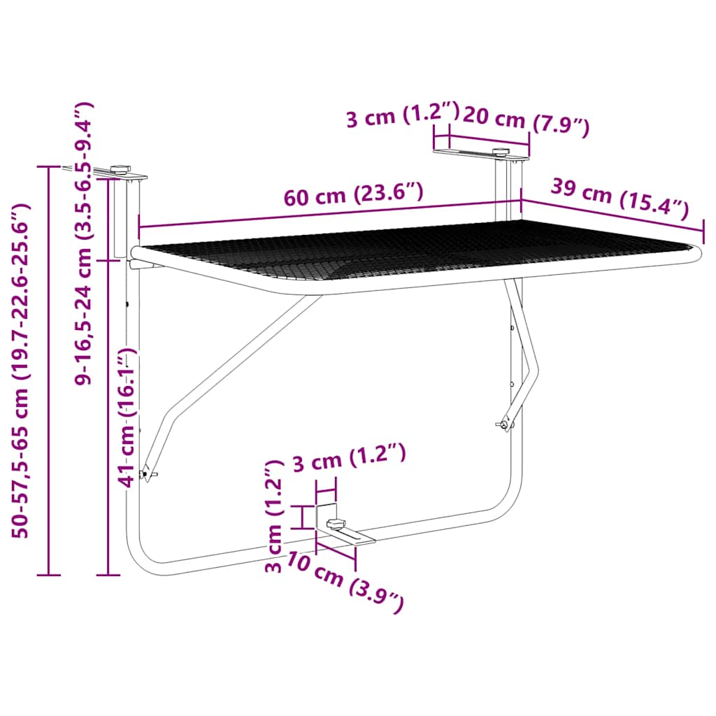 Balcony Table Red 60x40 cm Steel