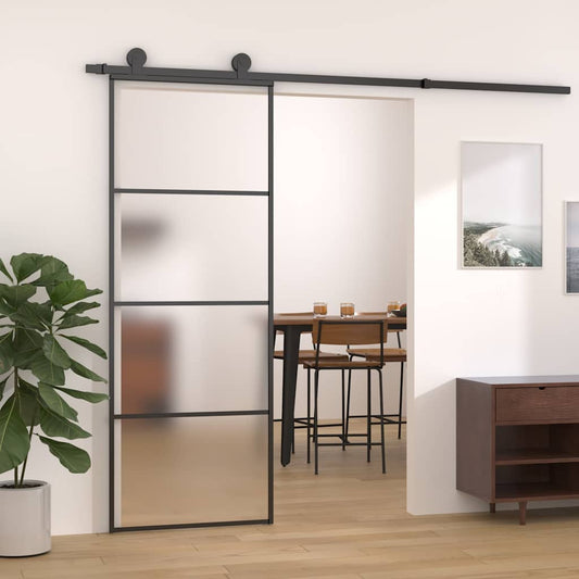 151655 vidaXL Sliding Door Frosted ESG Glass and Aluminium 76x205 cm Black