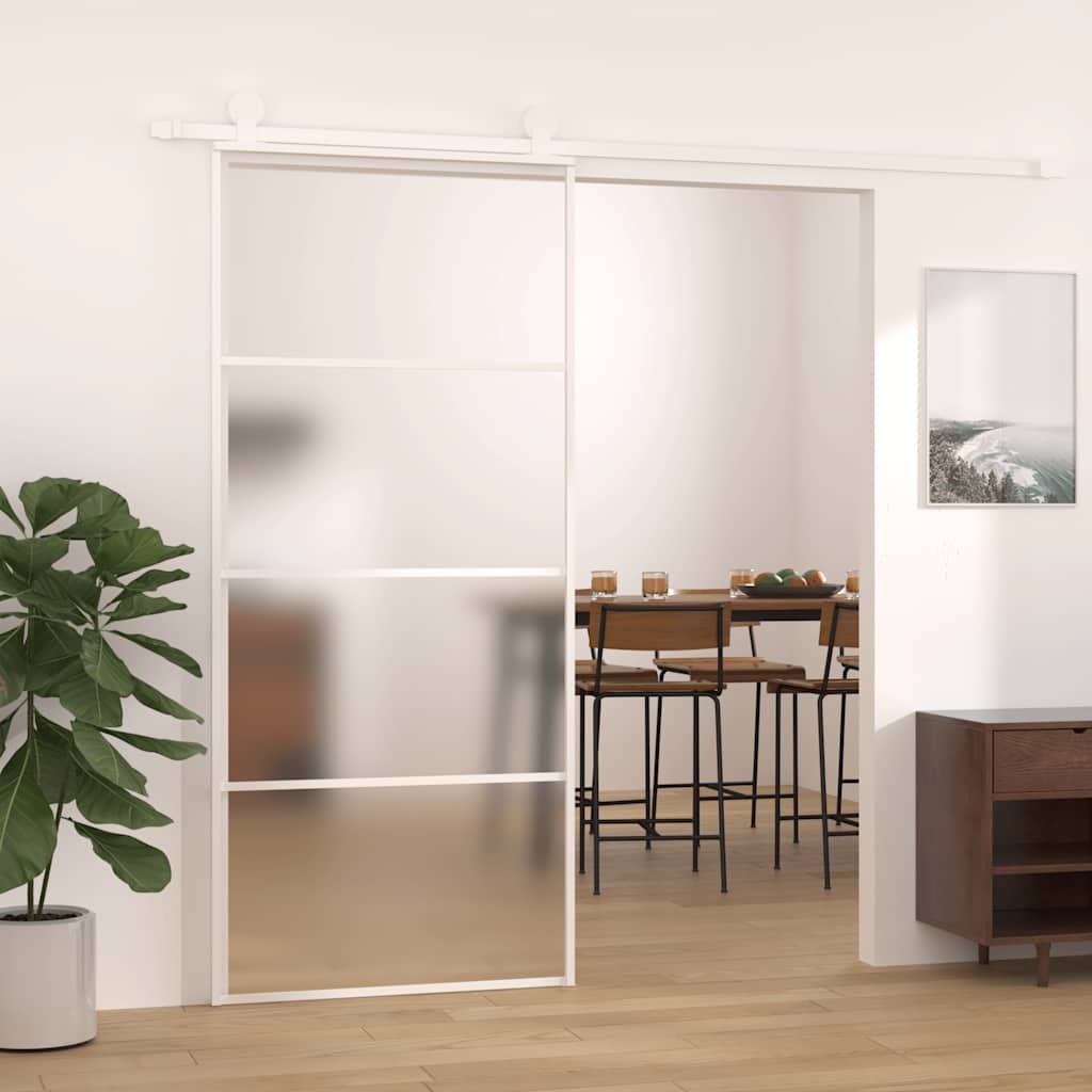 Sliding Door Frosted ESG Glass and Aluminium 90x205 cm White