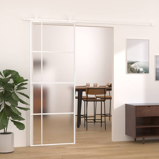 151681 vidaXL Sliding Door Frosted ESG Glass and Aluminium 76x205 cm White