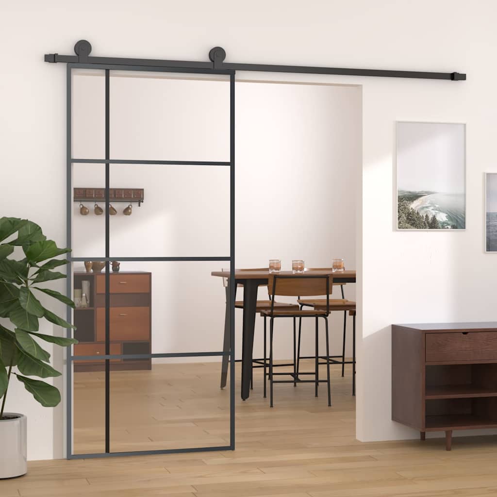 151682 vidaXL Sliding Door ESG Glass and Aluminium 90x205 cm Black
