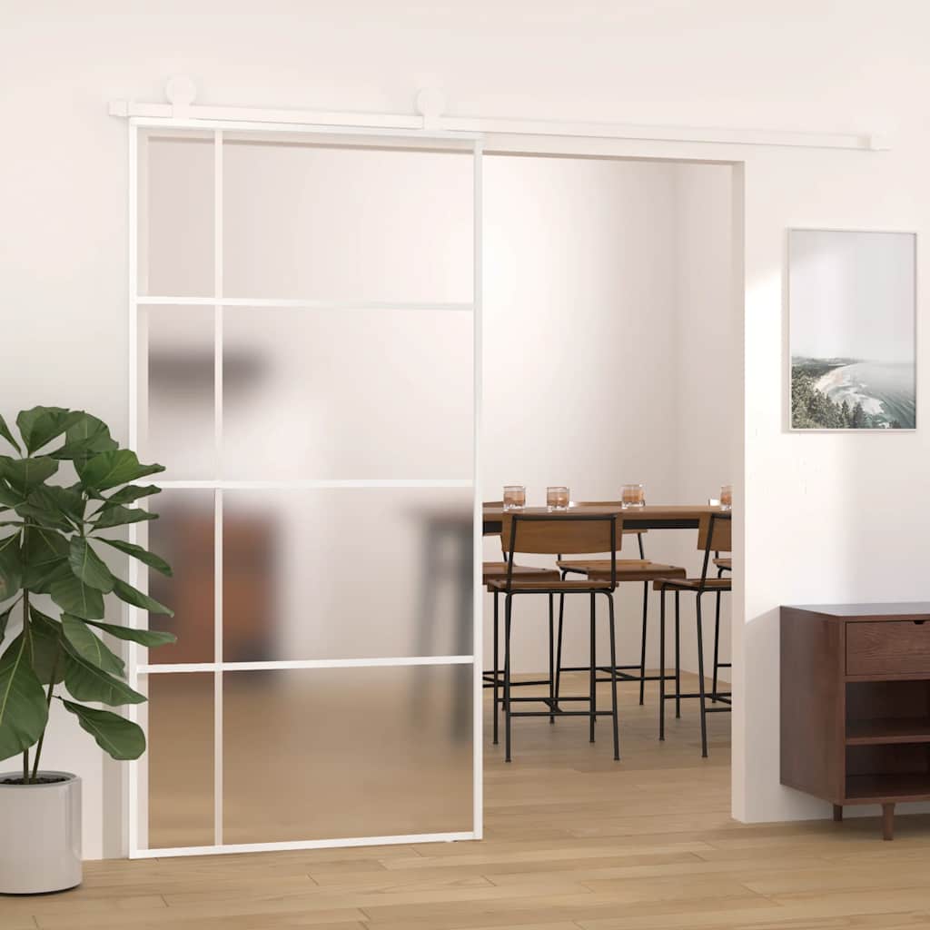 Sliding Door Frosted ESG Glass and Aluminium 102.5x205 cm White