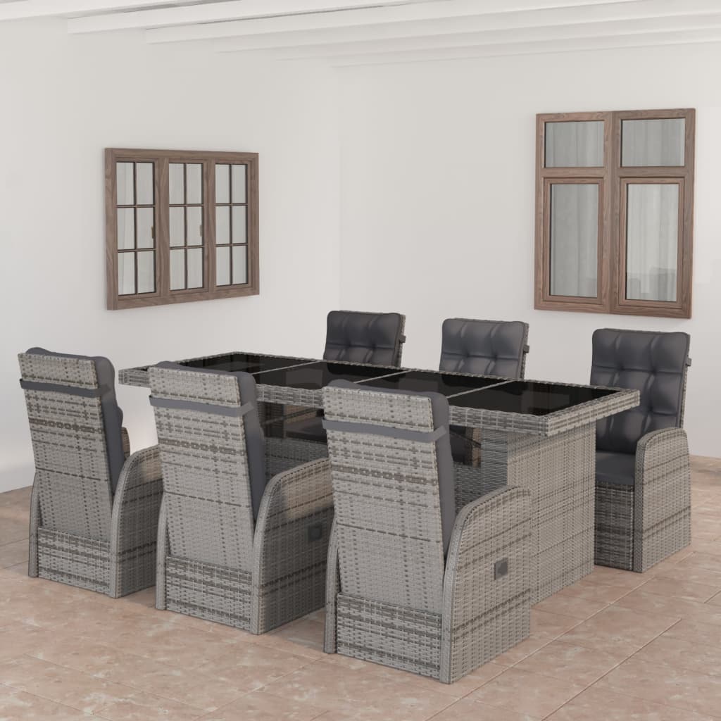 Garden Dining Set | Grey | PE rattan | 7 Piece Set | Removable Covers