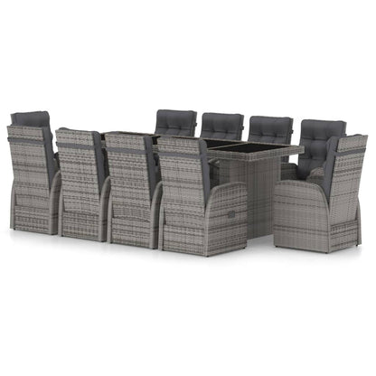 11 Piece Garden Dining Set with Cushions Grey Poly Rattan