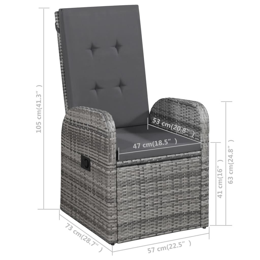 Garden Dining Set | Grey | Poly Rattan | Adjustable Armrests