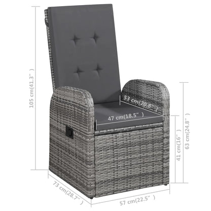 Garden Dining Set | Grey | Poly Rattan | Adjustable Armrests