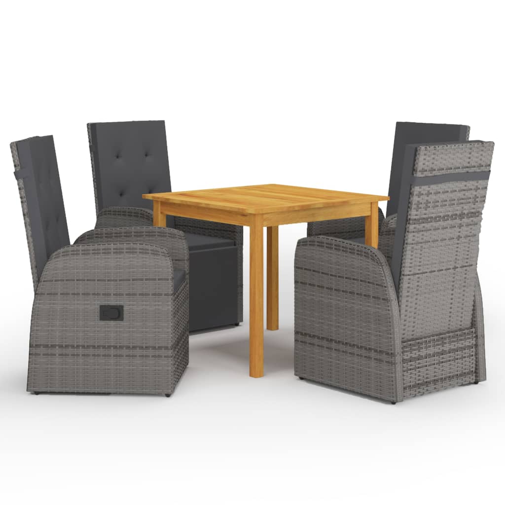5 Piece Garden Dining Set with Cushions Grey Poly Rattan