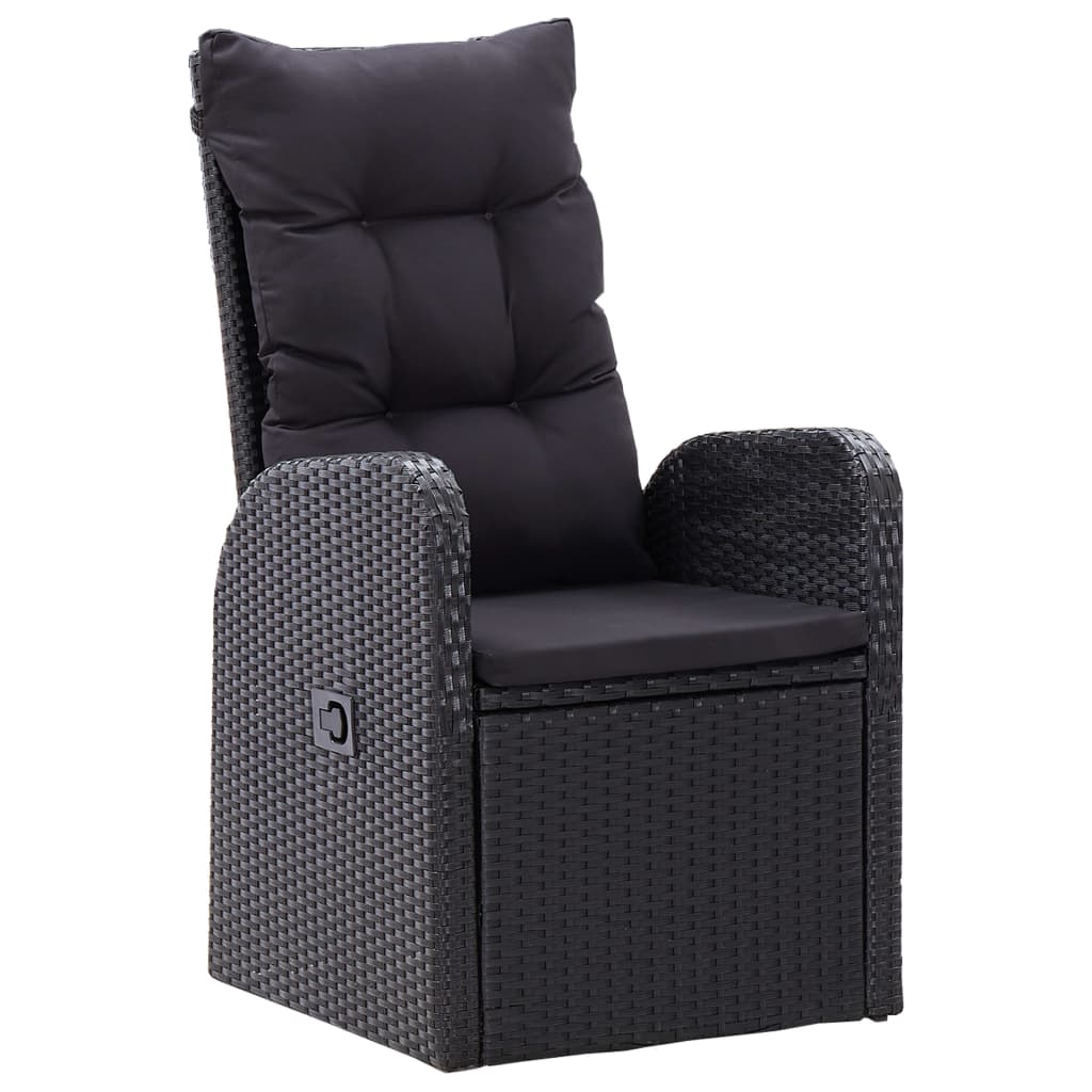 3 Piece Garden Dining Set with Cushions Black Poly Rattan
