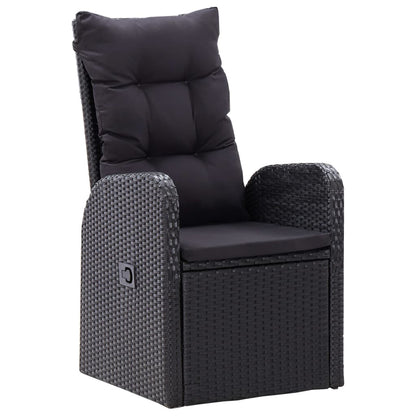5 Piece Garden Dining Set with Cushions Black Poly Rattan