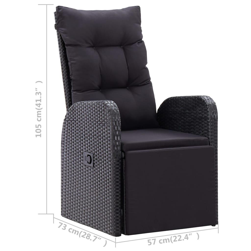 5 Piece Garden Dining Set with Cushions Black Poly Rattan