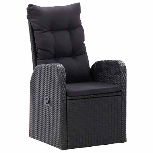 7 Piece Garden Dining Set with Cushions Black Poly Rattan
