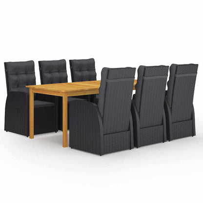 7 Piece Garden Dining Set with Cushions Black Poly Rattan
