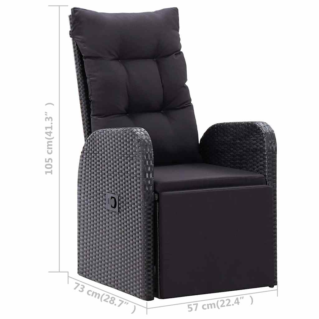 7 Piece Garden Dining Set with Cushions Black Poly Rattan