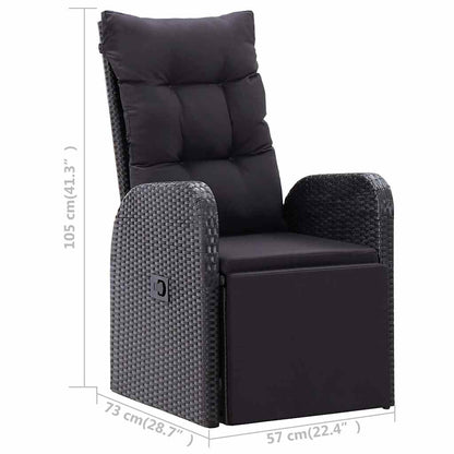 7 Piece Garden Dining Set with Cushions Black Poly Rattan