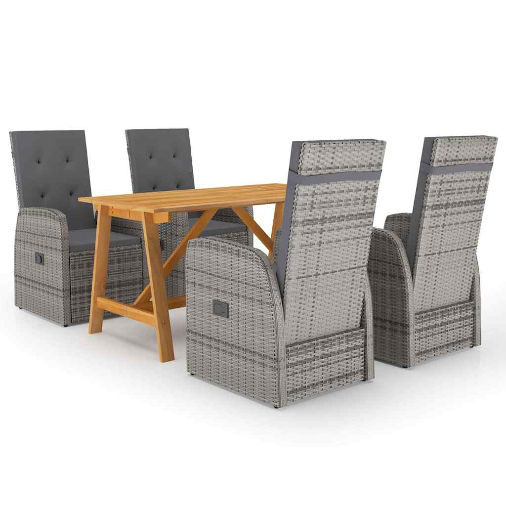 5 Piece Garden Dining Set with Cushions Grey Poly Rattan