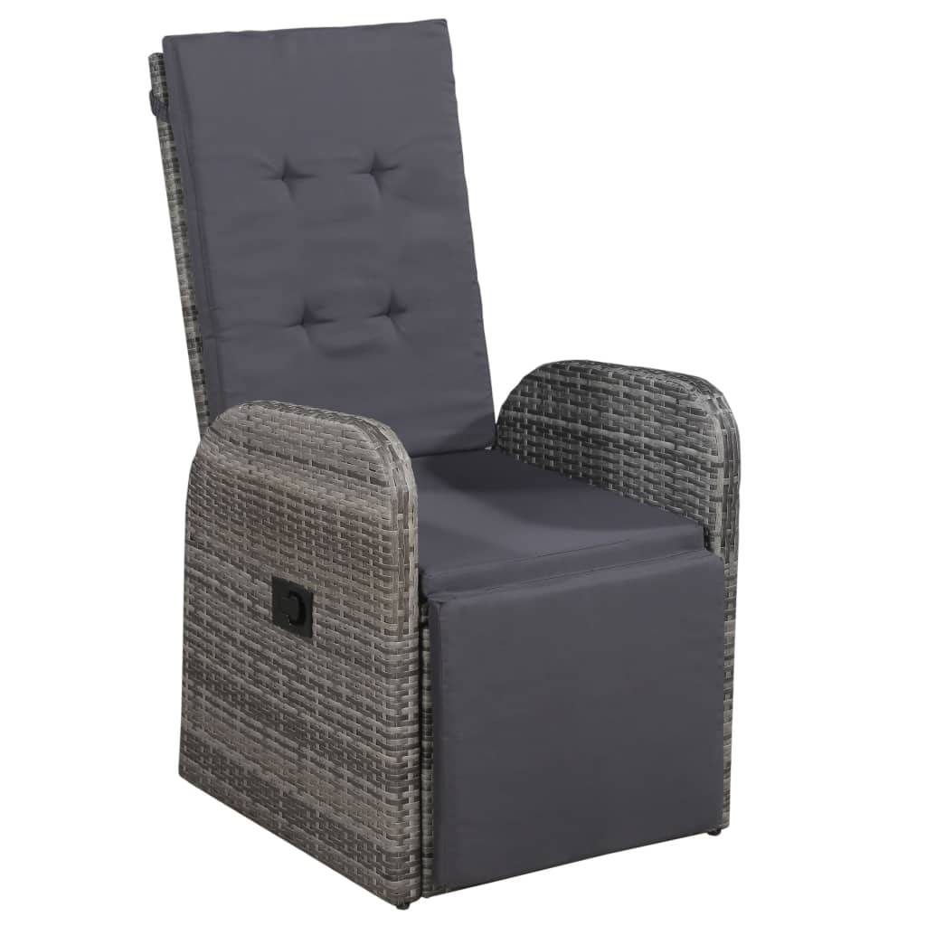 7 Piece Garden Dining Set with Cushions Grey Poly Rattan