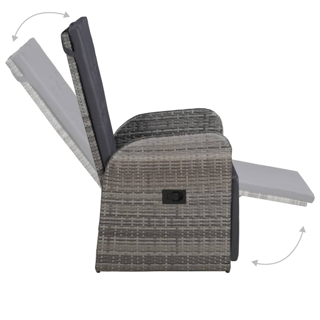 7 Piece Garden Dining Set with Cushions Grey Poly Rattan