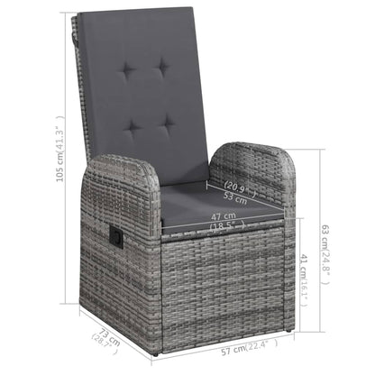 7 Piece Garden Dining Set with Cushions Grey Poly Rattan