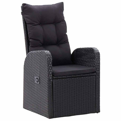 3 Piece Garden Dining Set with Cushions Black Poly Rattan