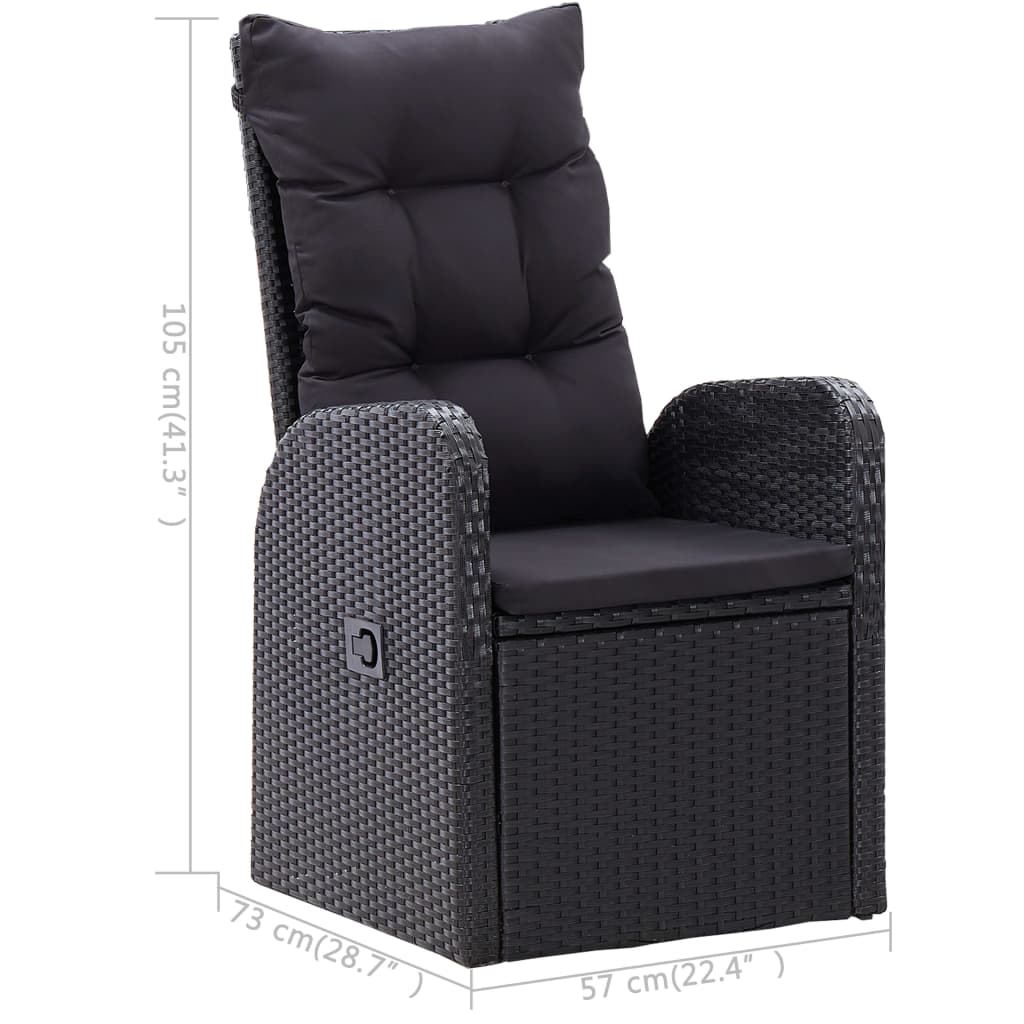 3 Piece Garden Dining Set with Cushions Black Poly Rattan