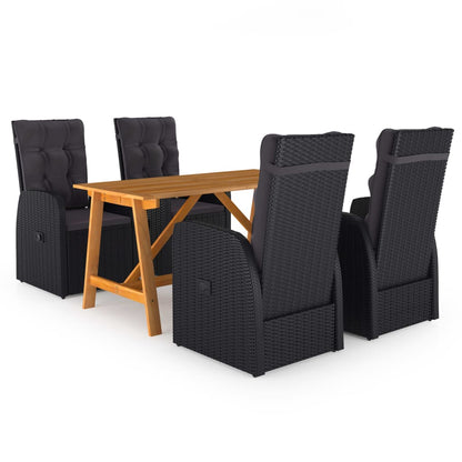 Garden Dining Set | Black | Poly Rattan | Medium | Adjustable Armrests