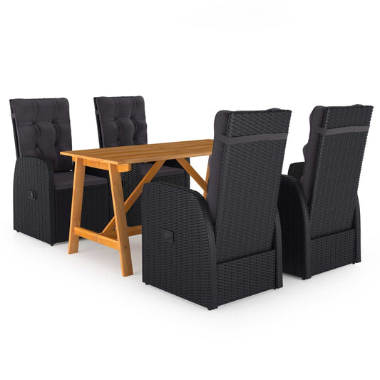Garden Dining Set | Black | Poly Rattan | Medium | Adjustable Armrests