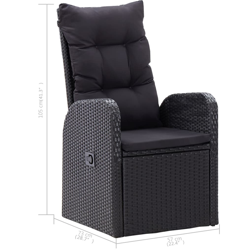 Garden Dining Set | Black | Poly Rattan | Medium | Adjustable Armrests