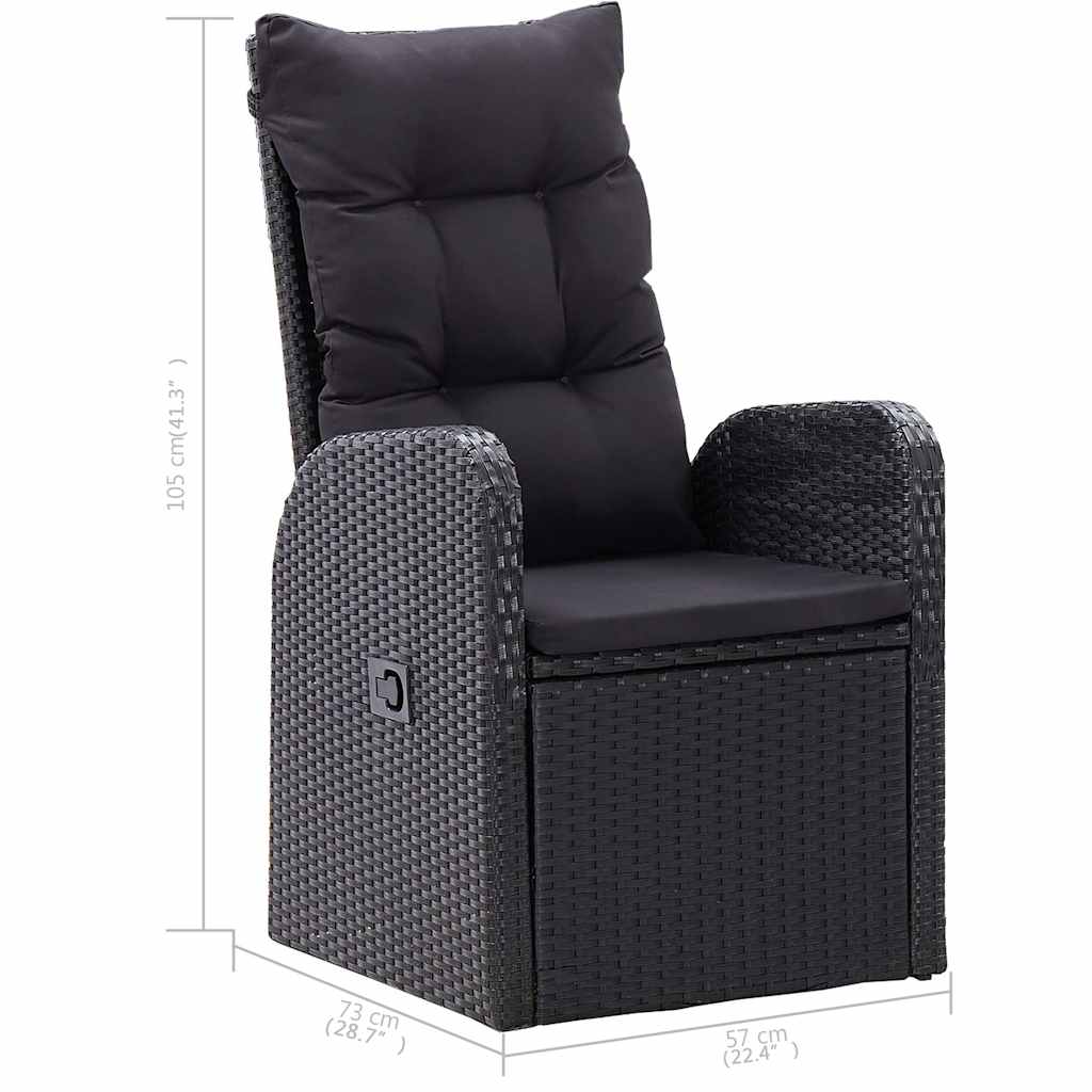 5 Piece Garden Dining Set with Cushions Black Poly Rattan