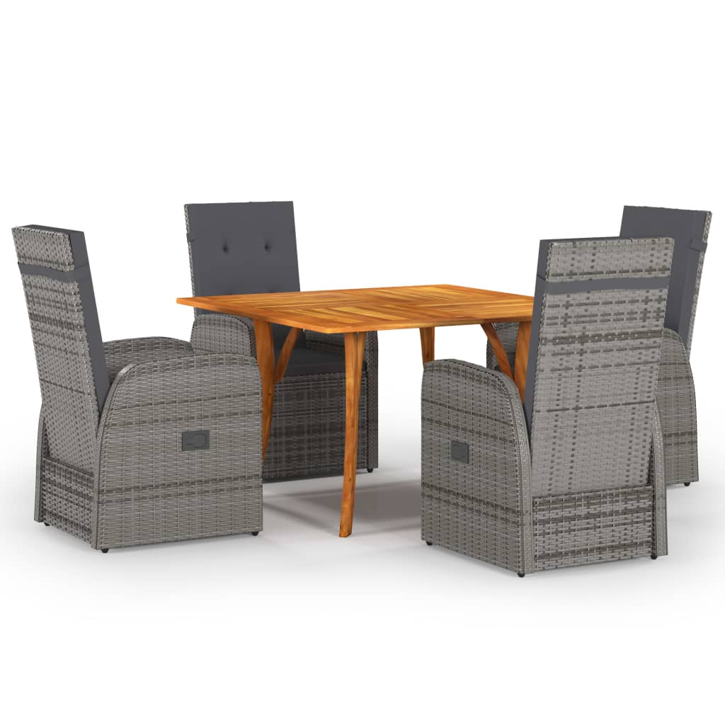 5 Piece Garden Dining Set with Cushions Grey Poly Rattan
