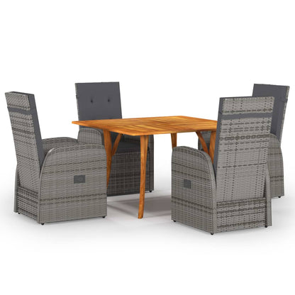 5 Piece Garden Dining Set with Cushions Grey Poly Rattan
