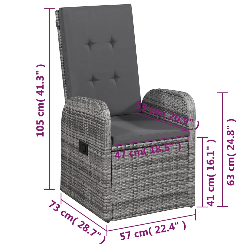 5 Piece Garden Dining Set with Cushions Grey Poly Rattan