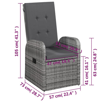 5 Piece Garden Dining Set with Cushions Grey Poly Rattan