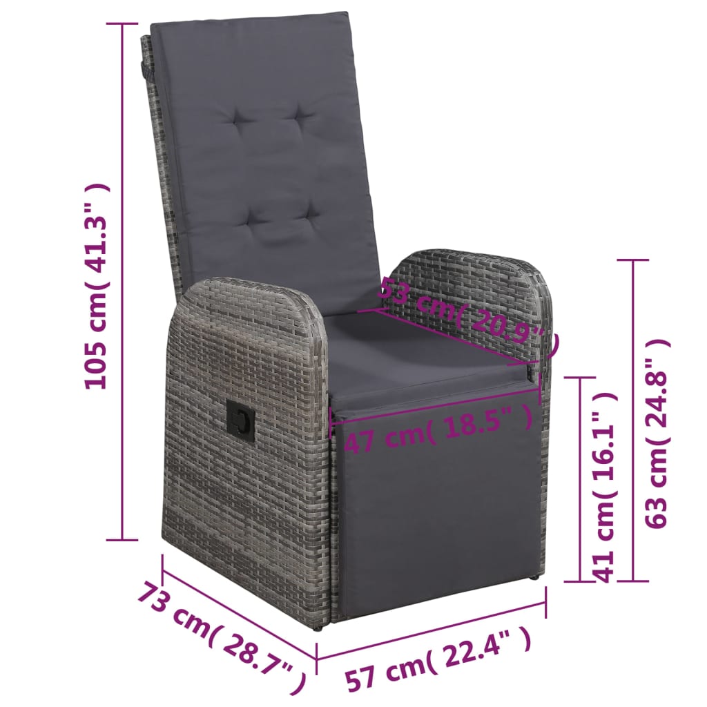 5 Piece Garden Dining Set with Cushions Grey Poly Rattan